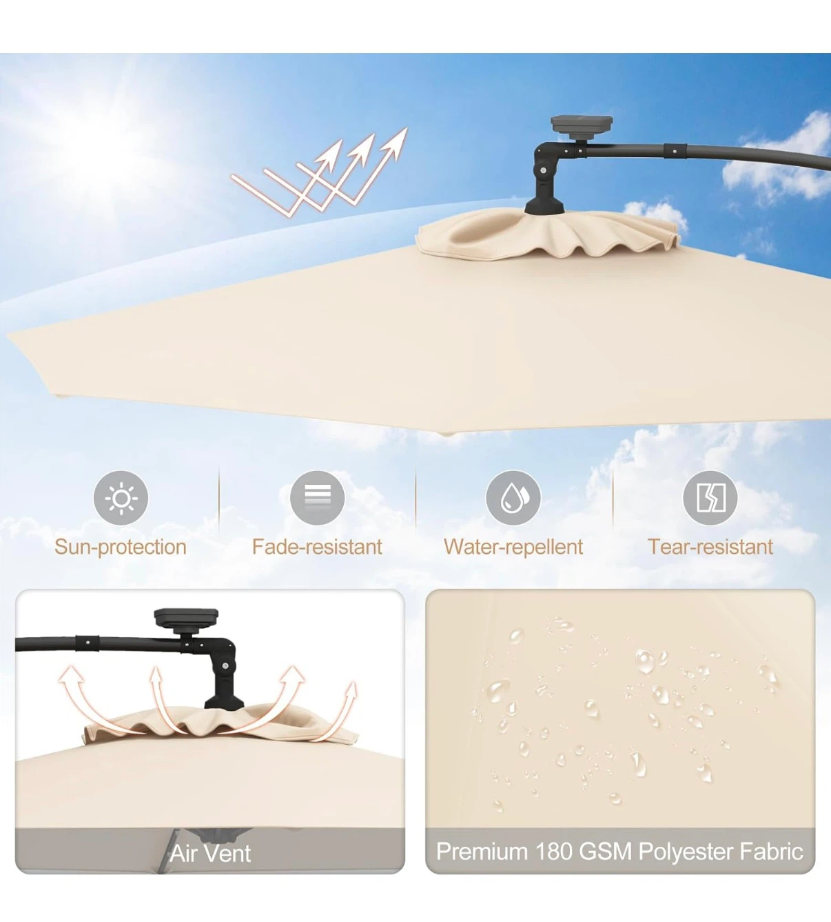 10ft Beige Cantilever Patio Umbrella - photo 3