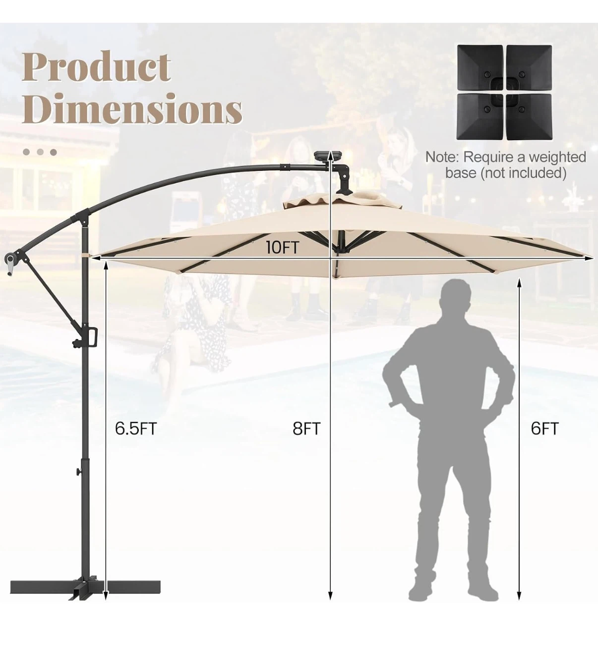 10ft Beige Cantilever Patio Umbrella - photo 4