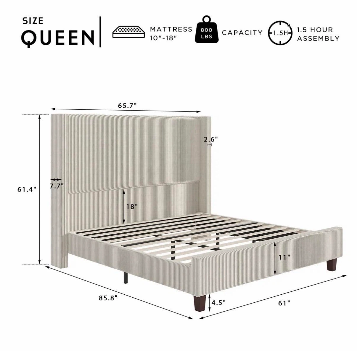 Queen Size Upholstered Platform Bed Frame - photo 3