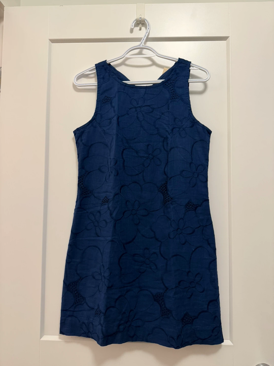 100% Cotton Blue Embroidered Sleeveless Dress