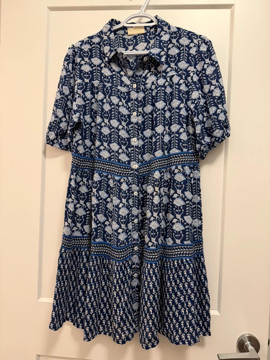 Blue Floral Viscose Dress - Size M