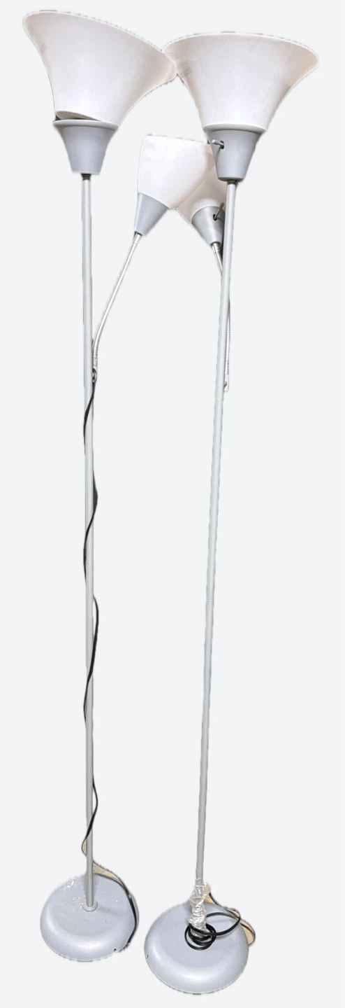Two Silver Floor Lamps with Adjustable Reading Lights