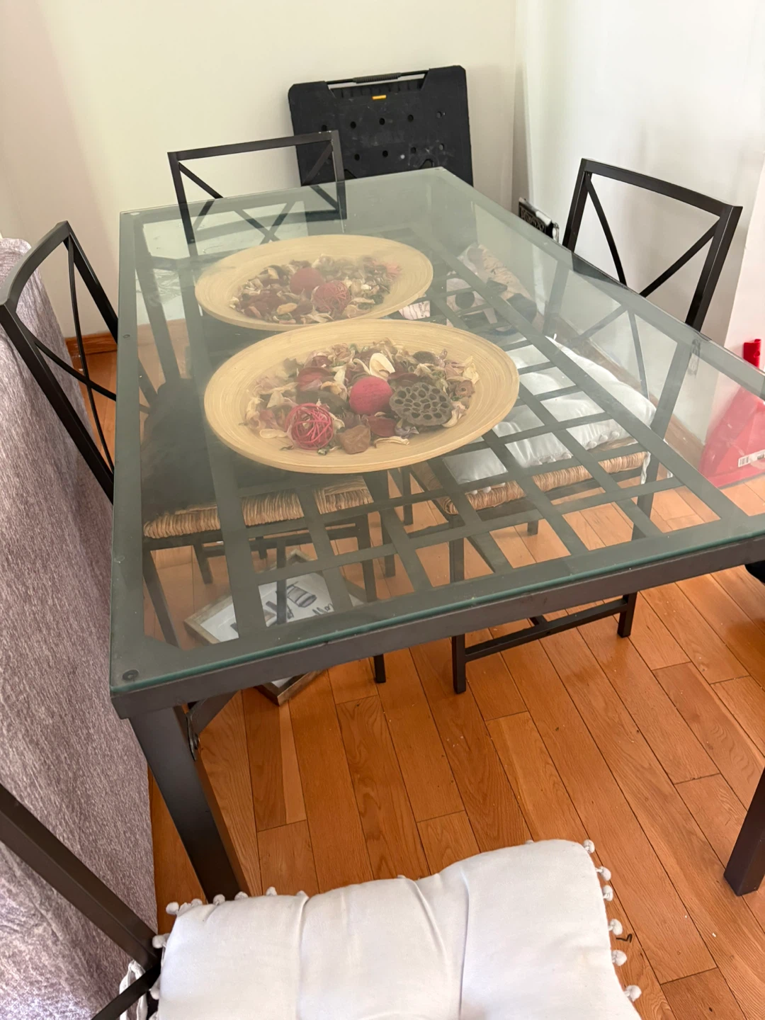 Dining Table with Glass Top and Metal Frame
