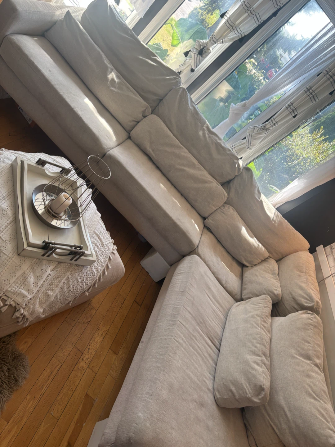 Beige Sectional Sofa with Ottoman