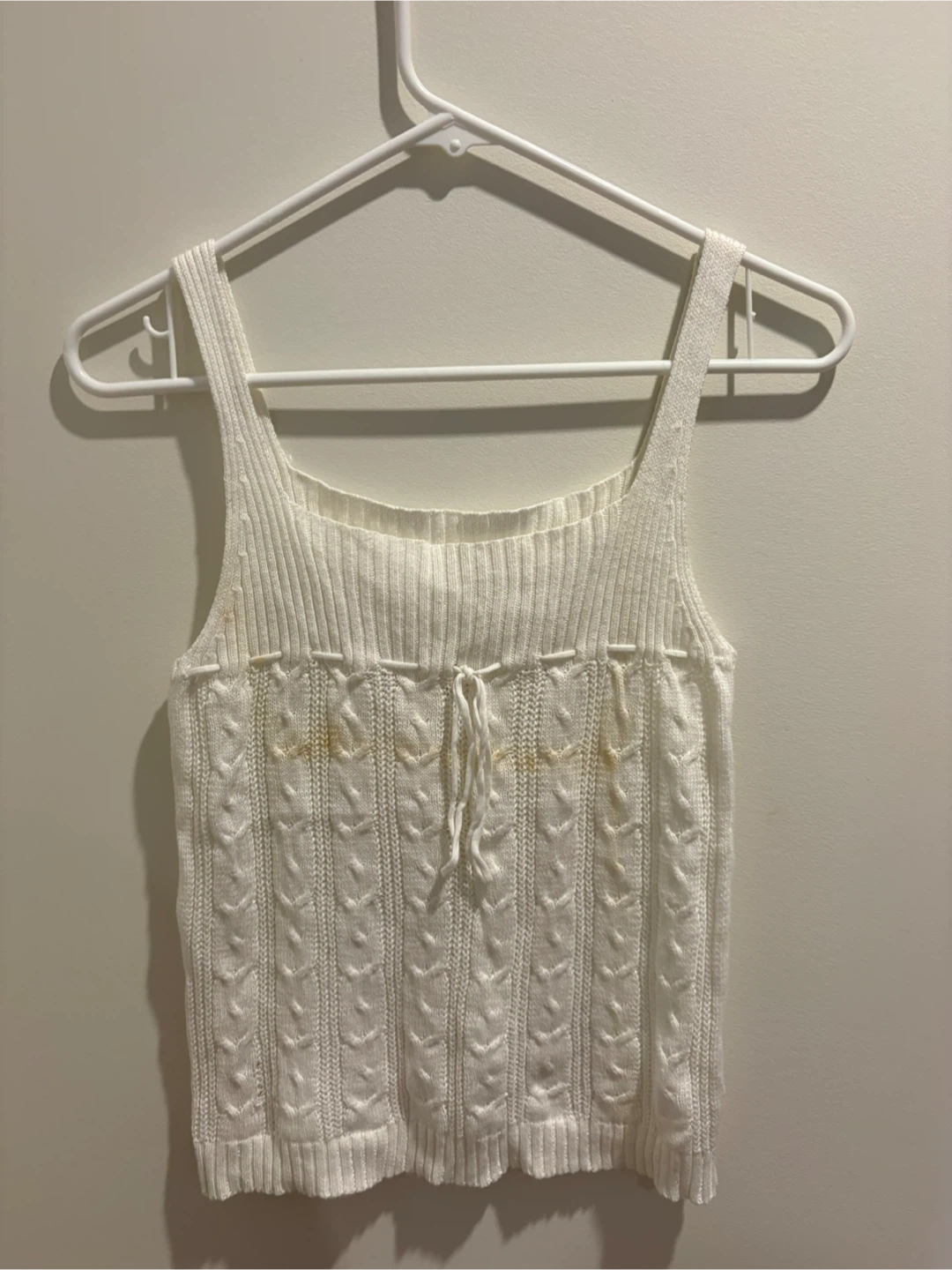 White Cable Knit Cropped Tank Top