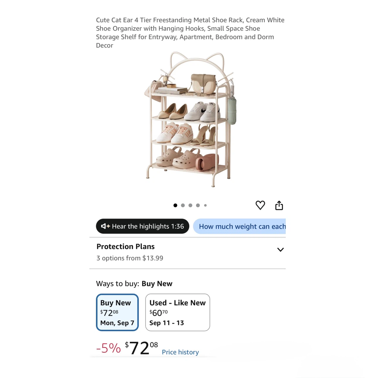 Brand new 17.7 x 9 x 32.3 inches Cute Cat Ear 4 Tier