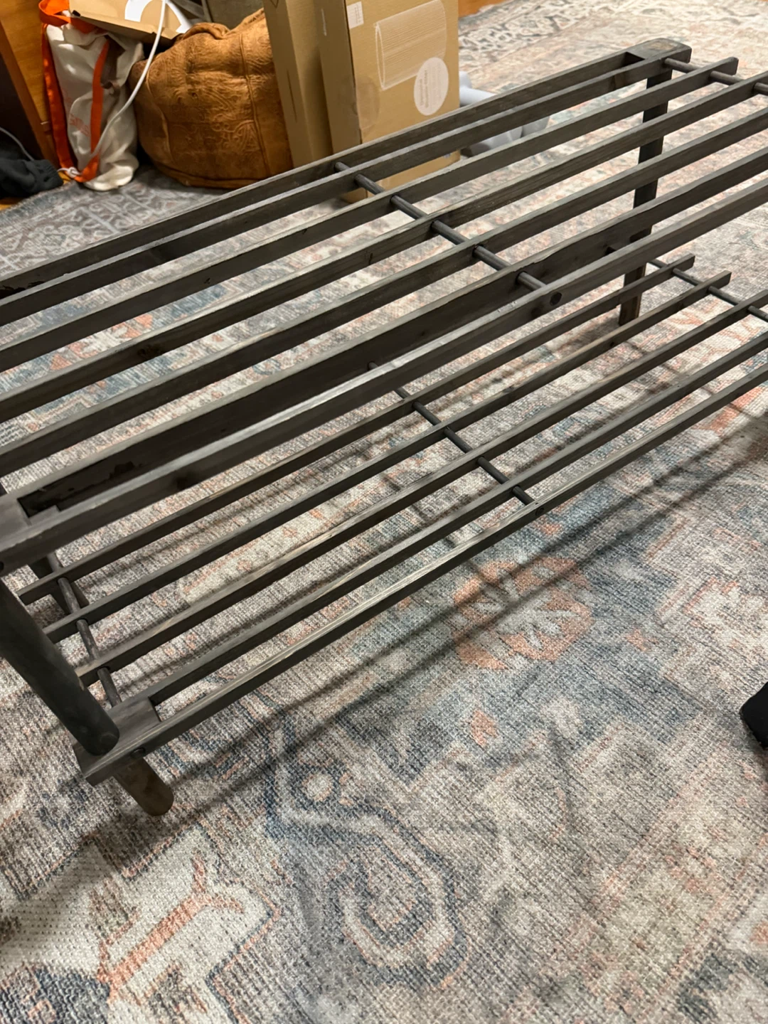 Dark Wood Slat Shoe Rack