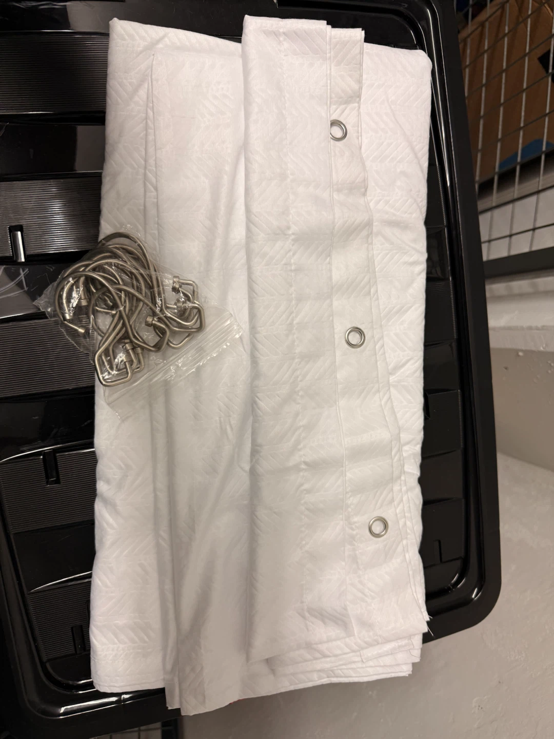 White Shower Curtain with Hooks