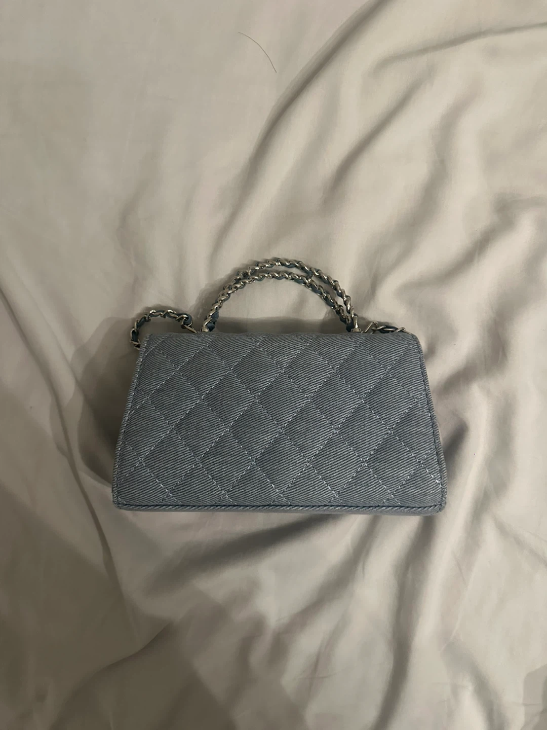 Quilted Denim Mini Handbag with Chain Strap - photo 2