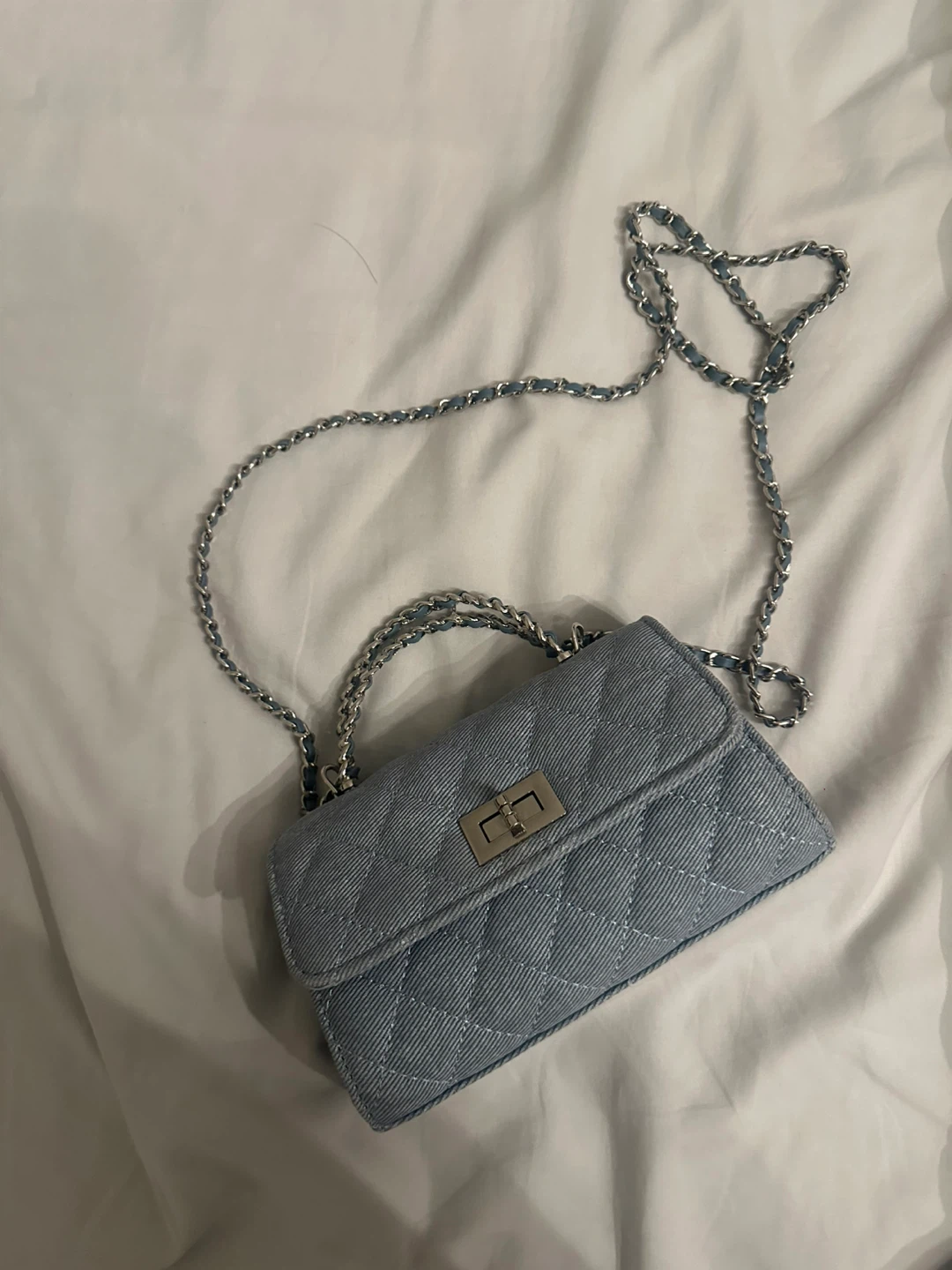 Quilted Denim Mini Handbag with Chain Strap - photo 3