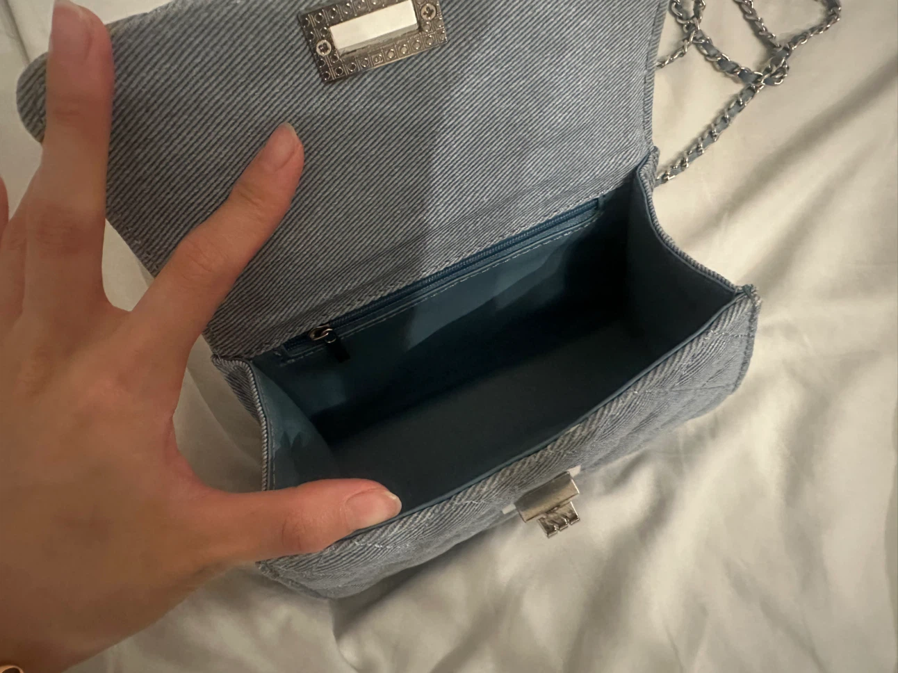 Quilted Denim Mini Handbag with Chain Strap - photo 4