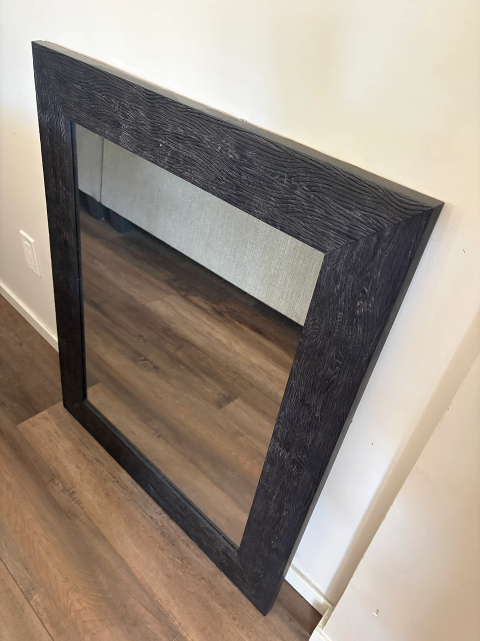 Large Black Wood-Grain Frame Wall Mirror