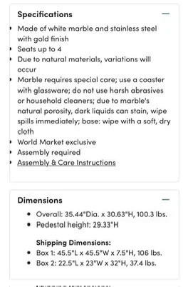 World Market Marble Table - photo 4