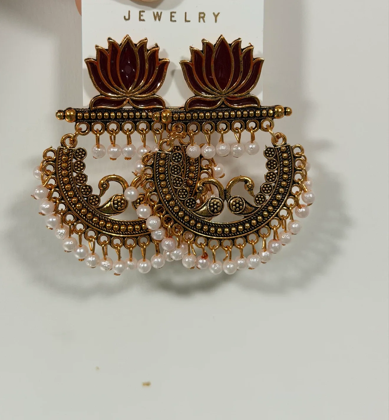 Gold-tone Peacock and Lotus Earrings