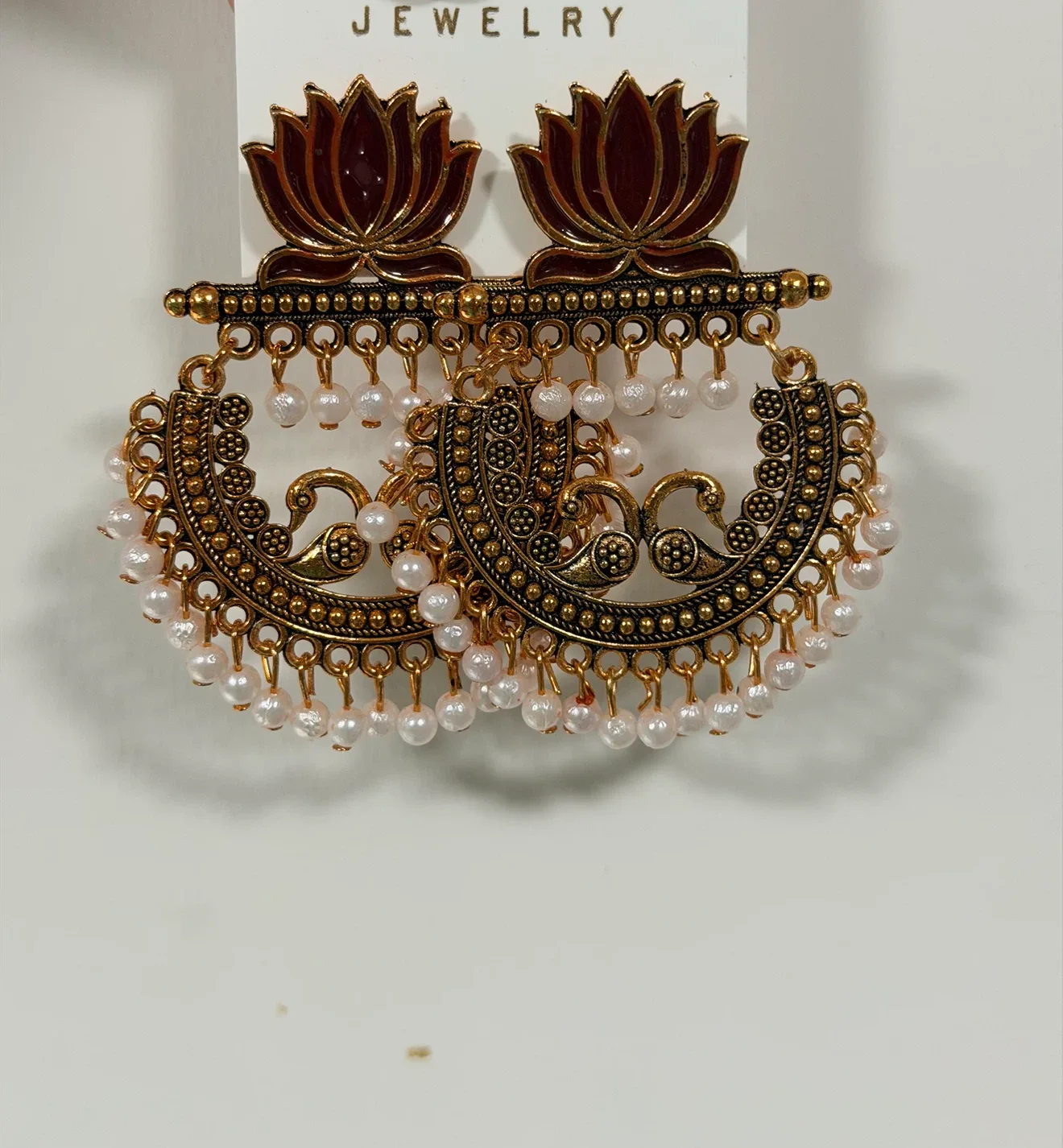 Gold-tone Peacock and Lotus Earrings - photo 2