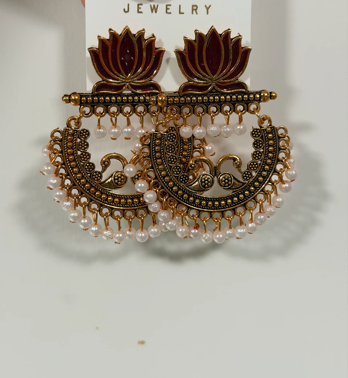Gold-tone Peacock and Lotus Earrings - photo 3