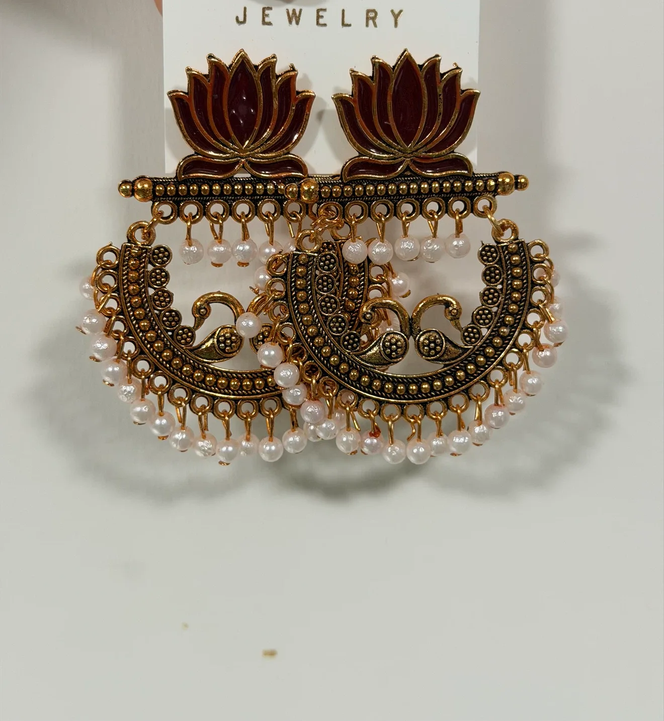 Gold-tone Peacock and Lotus Earrings - photo 3