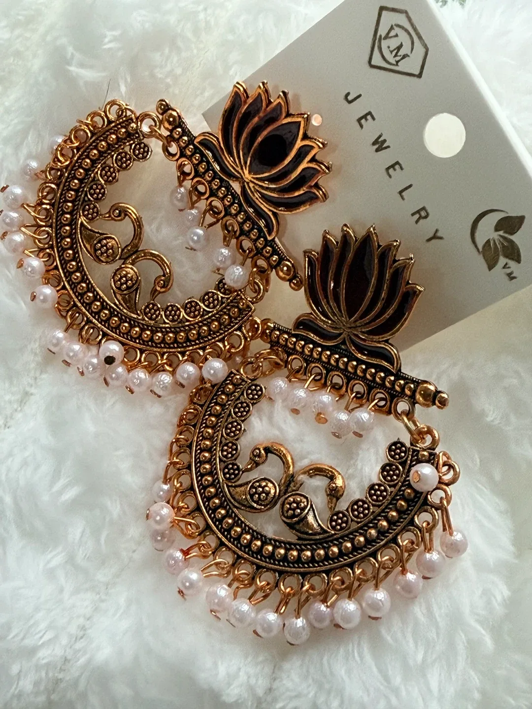 Gold-tone Peacock and Lotus Earrings - photo 4