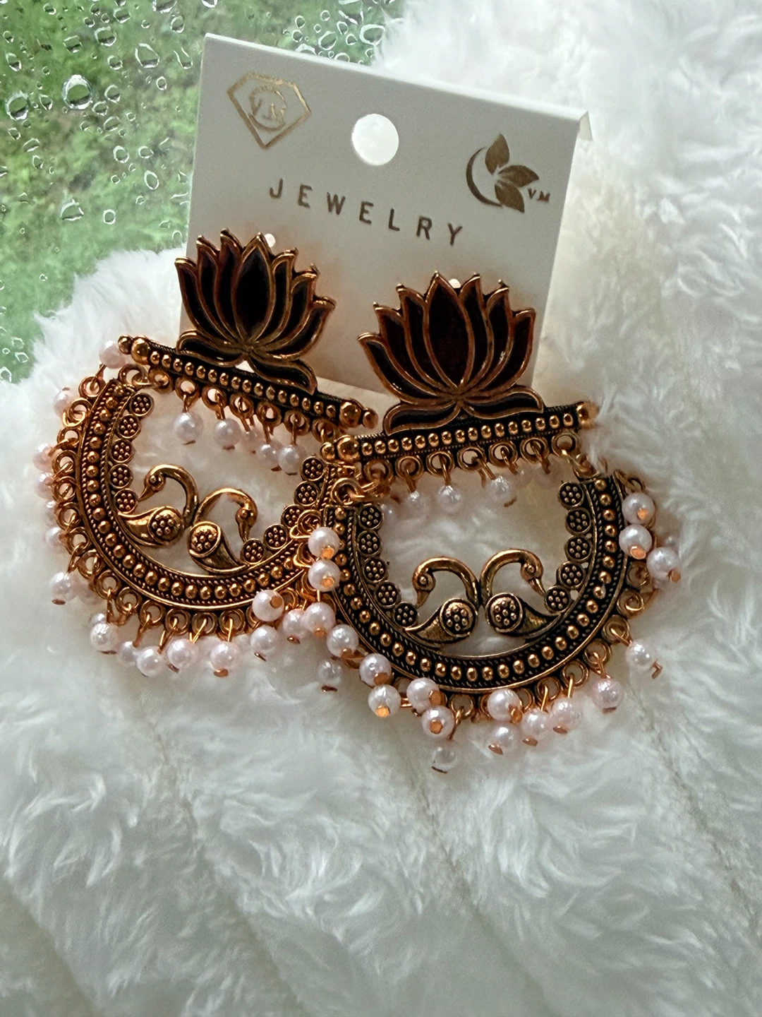 Gold-tone Peacock and Lotus Earrings - photo 5