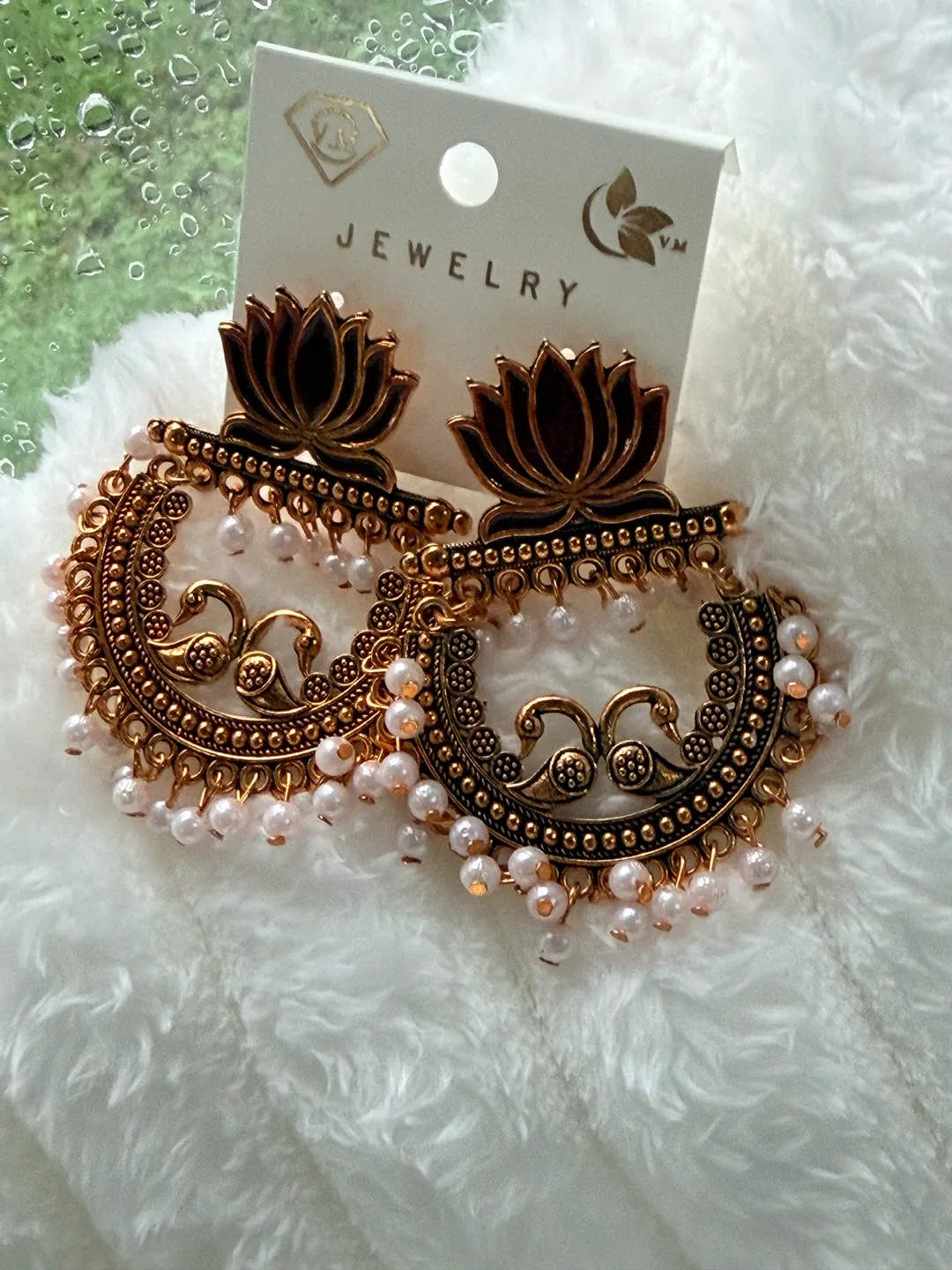 Gold-tone Peacock and Lotus Earrings - photo 5