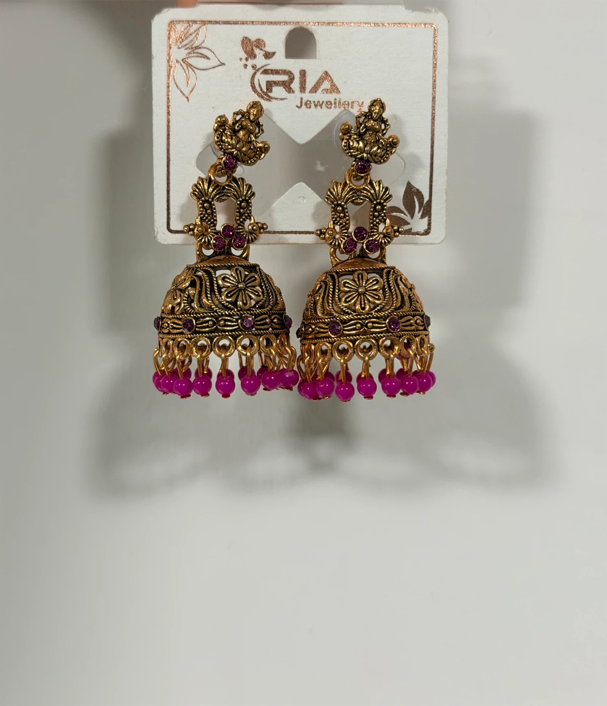 RIA Jewellery Jhumka Earrings with Purple Beads
