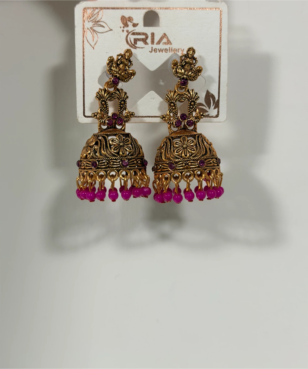 RIA Jewellery Jhumka Earrings with Purple Beads - photo 2