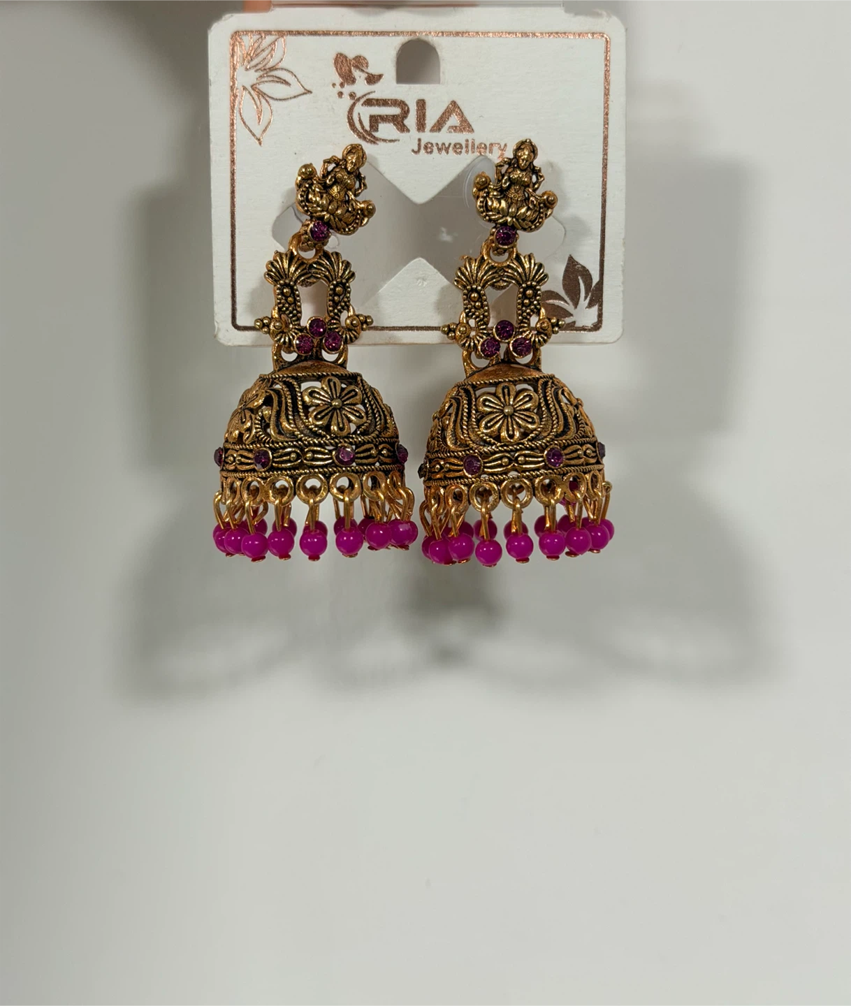 RIA Jewellery Jhumka Earrings with Purple Beads - photo 3