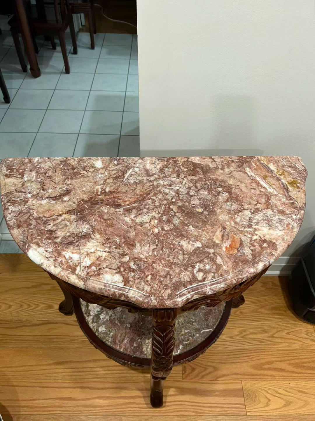 Carved Real Marble Top and Hardwood Console Table - photo 2
