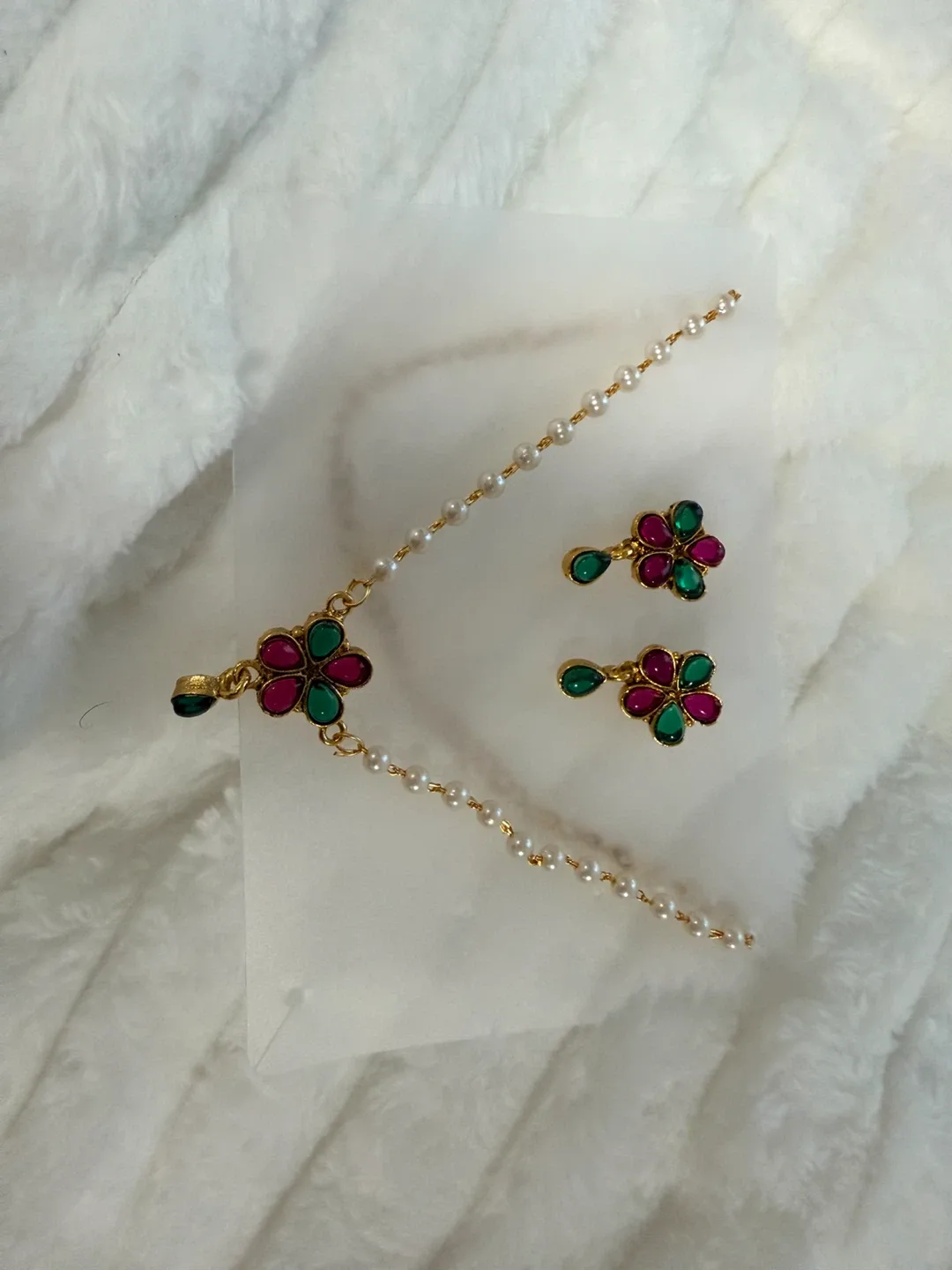Gold-tone Flower Necklace and Earrings Set