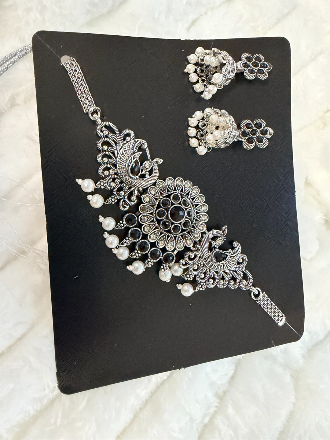 Silver Peacock Choker Necklace with Earrings Set - photo 2