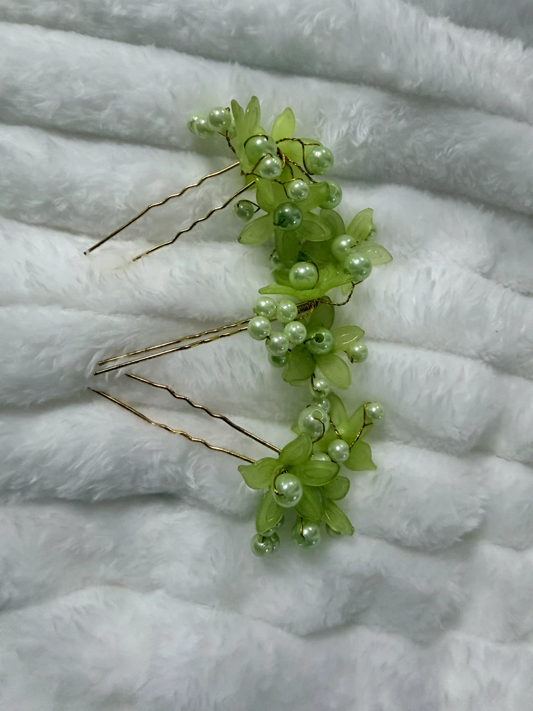 Green Floral Hair Pins (Set of 3)