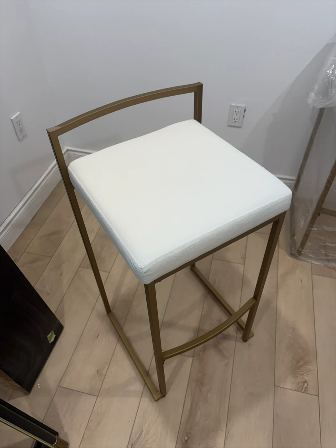 Gold Frame Bar Stool with White Seat - photo 2