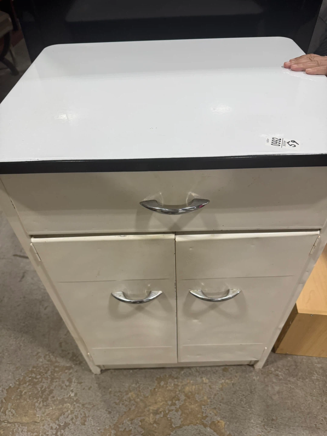 Vintage Metal Cabinet with Drawer and Doors