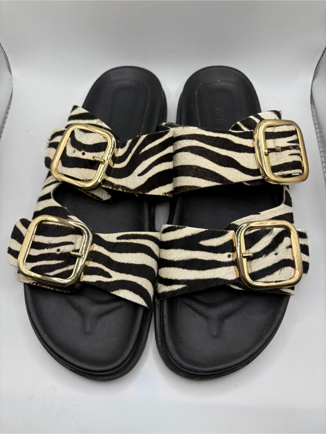 7.5 - Zara Zebra Print Buckle Sandals