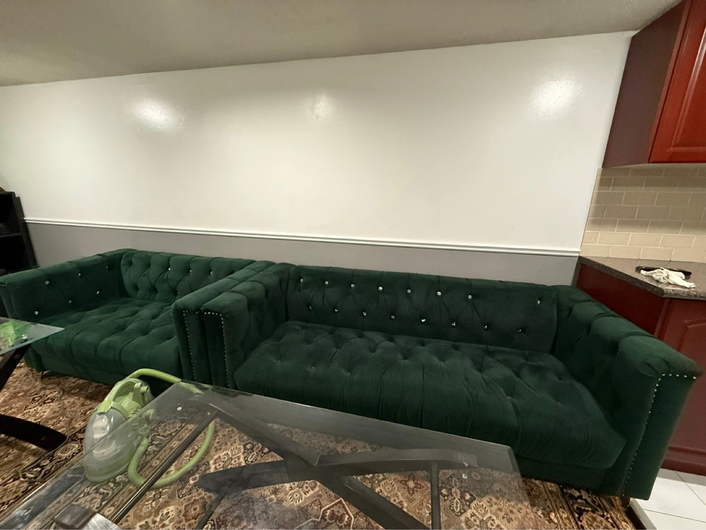 Dark Green Velvet Tufted Sofa - photo 2
