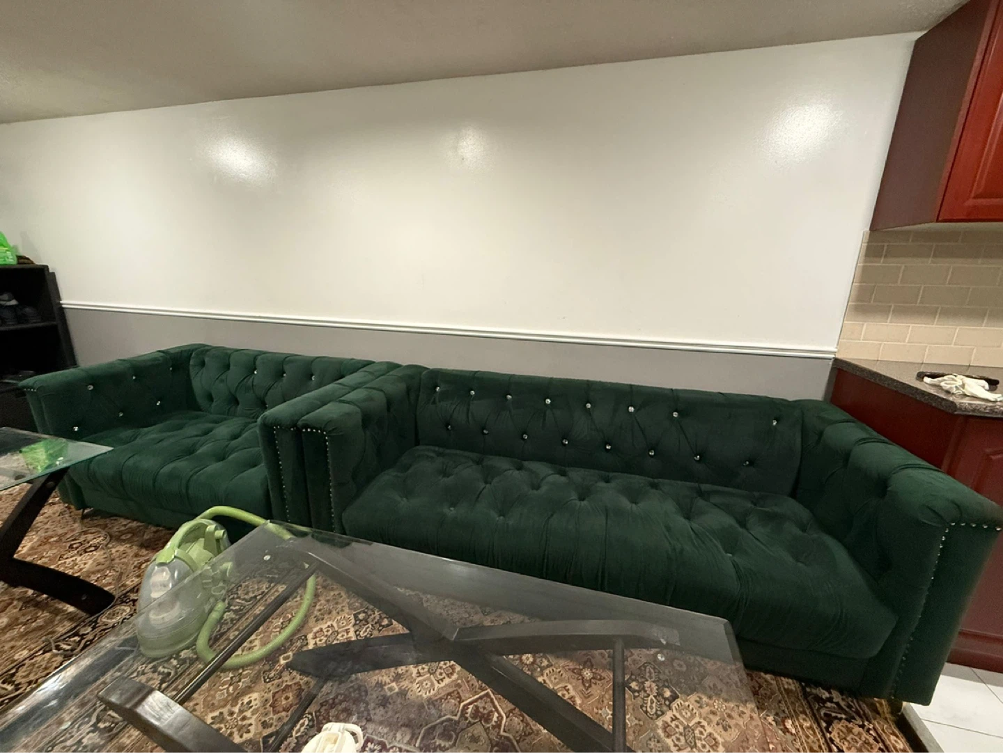 Dark Green Velvet Tufted Sofa