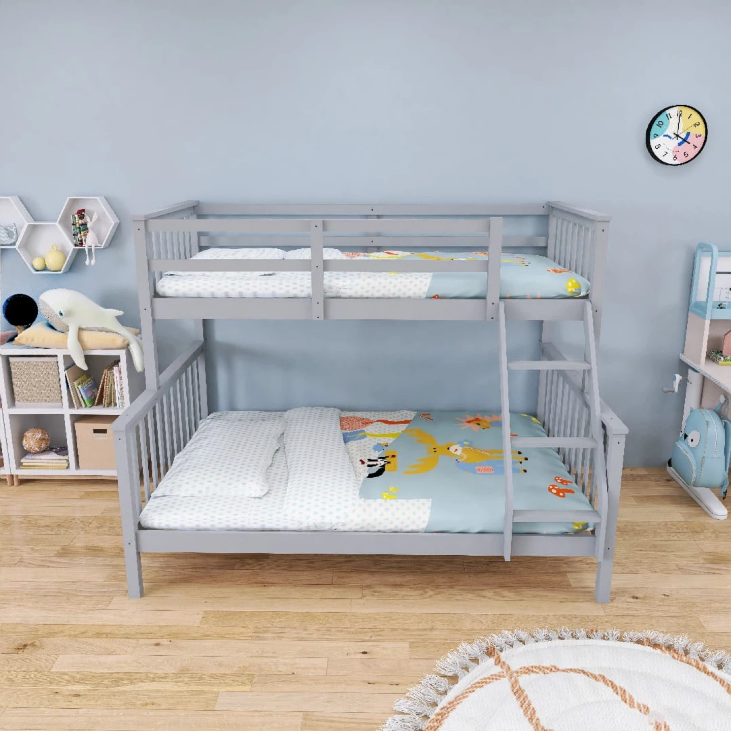 Grey Wooden Bunk Bed with Ladder - photo 2