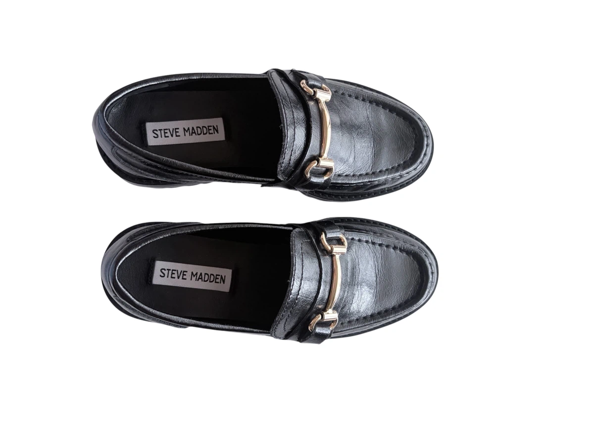 Steve Madden Black Chunky Loafers Gold Hardware Accent Sz 6 US