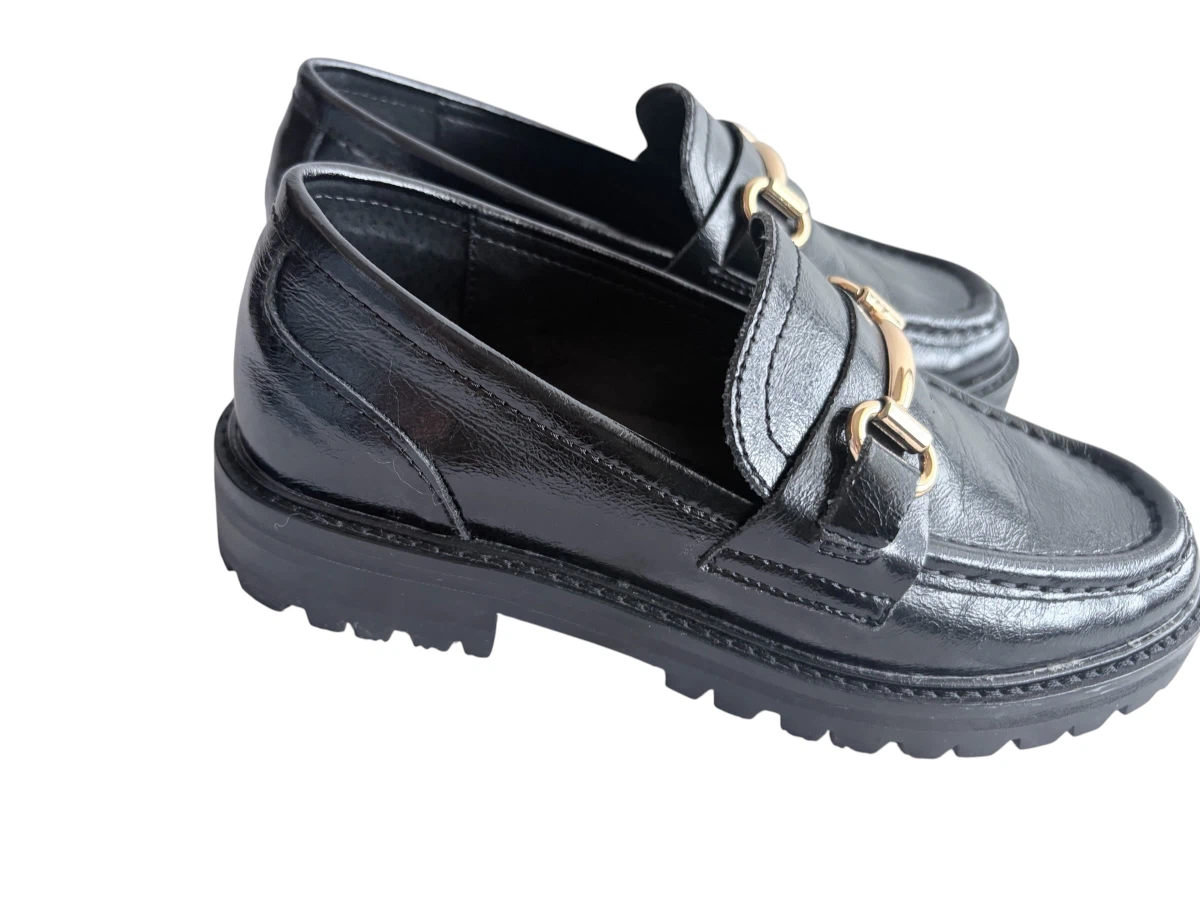 Steve Madden Black Chunky Loafers Gold Hardware Accent Sz 6 US - photo 2