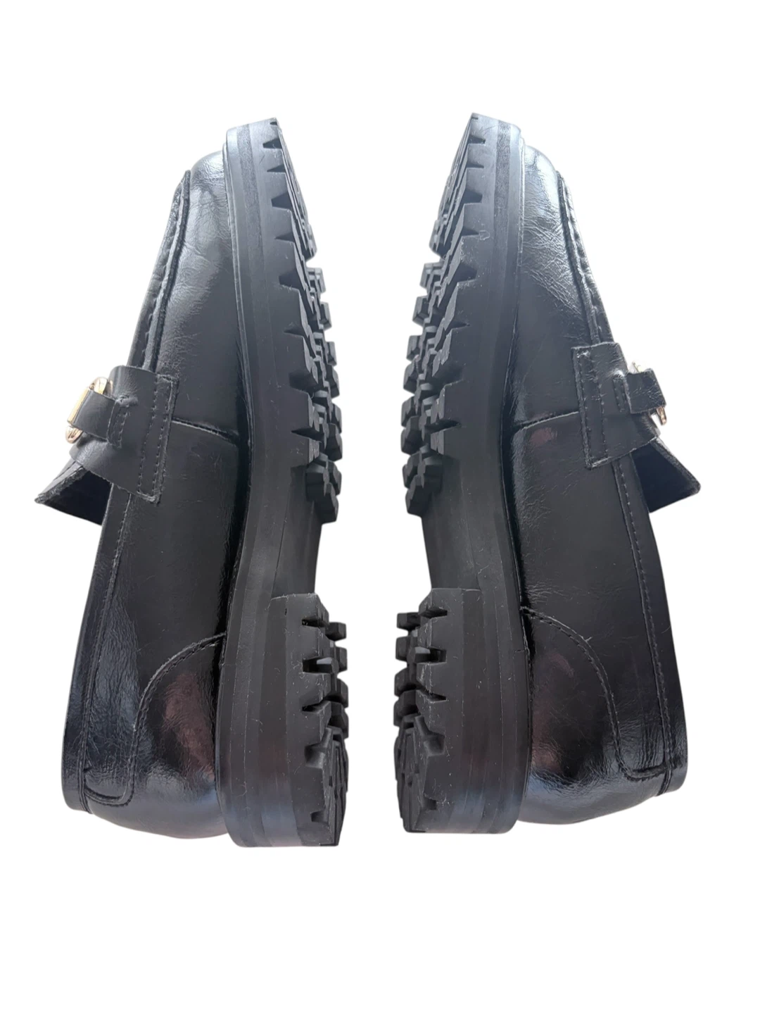 Steve Madden Black Chunky Loafers Gold Hardware Accent Sz 6 US - photo 4