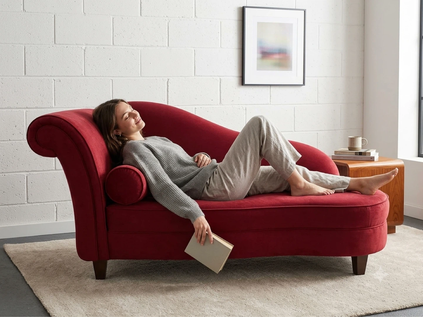 Red Velvet Chaise Lounge - photo 2