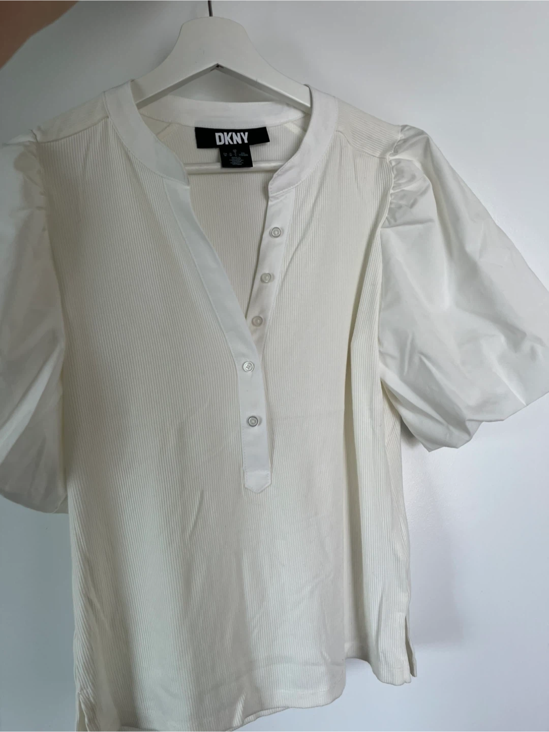 DKNY White Ribbed Puff Sleeve Blouse - photo 3