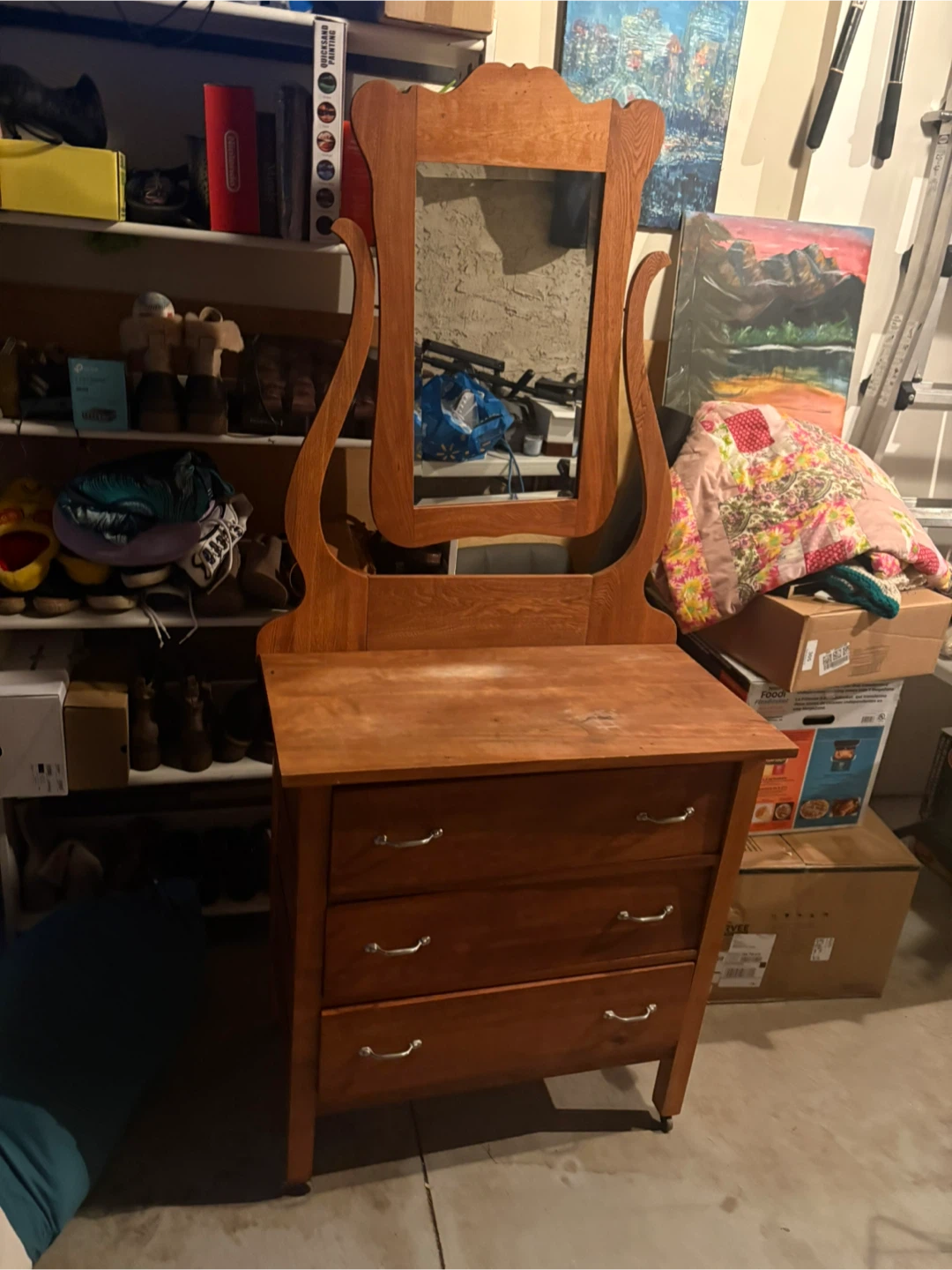 Vintage Wooden Dresser with Mirror