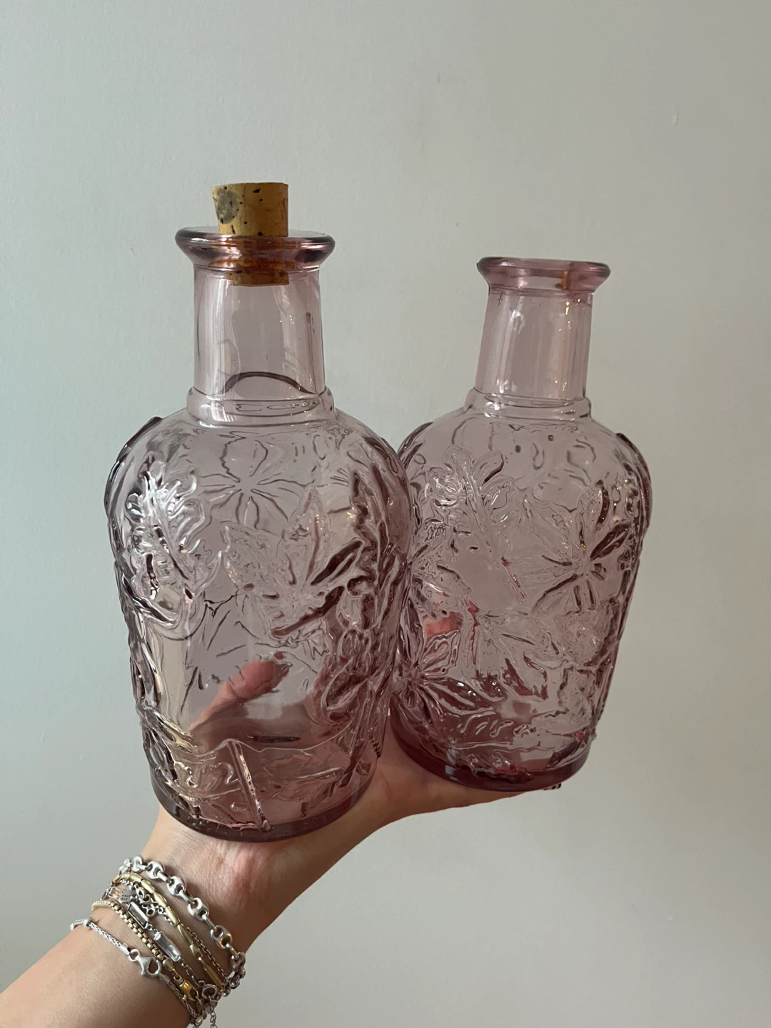 Vintage Libbey Decanter Leaves/Lilac Floral 8" Collectible Glass