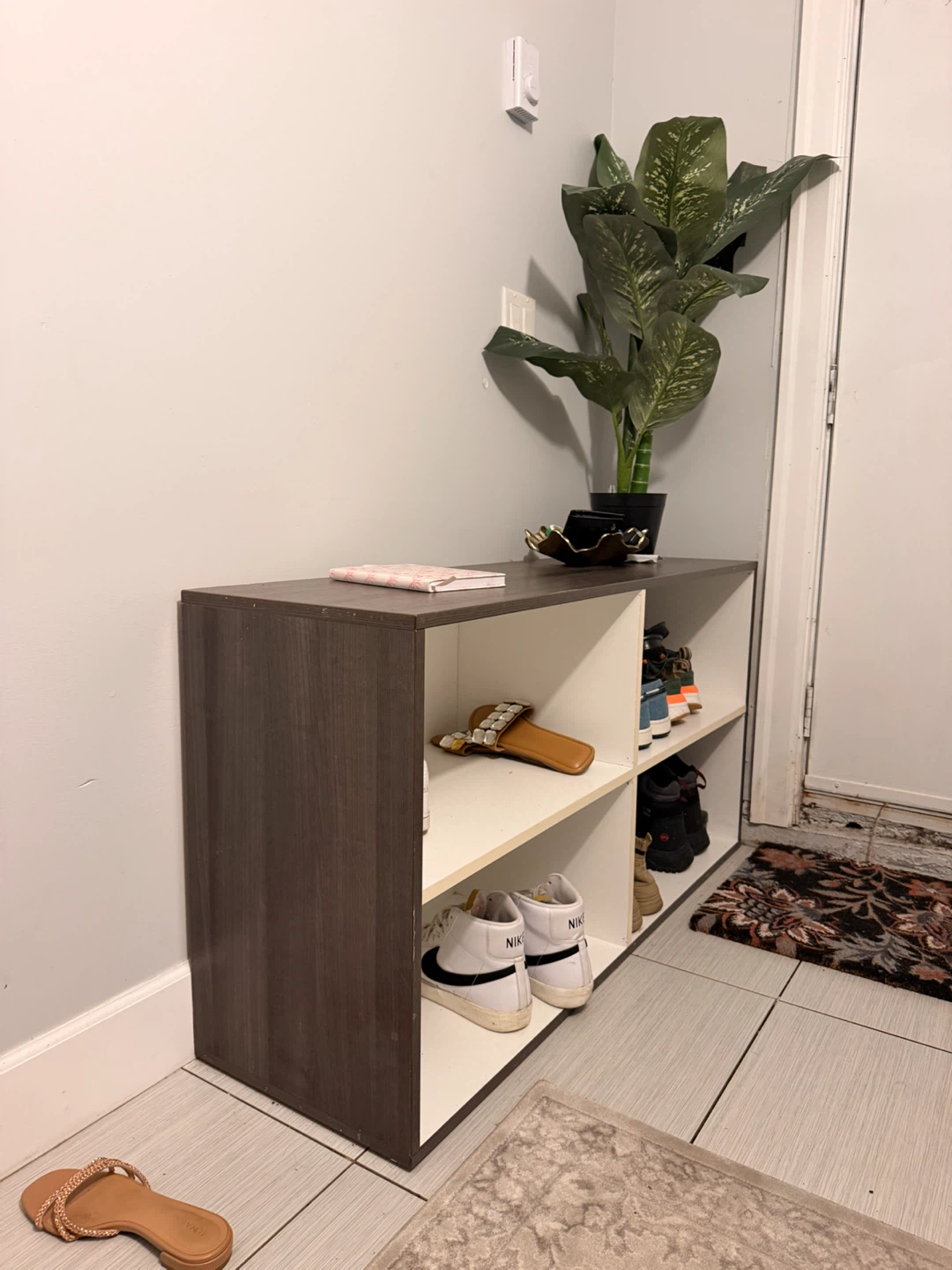Three-tier white storage shelf and shoe rack