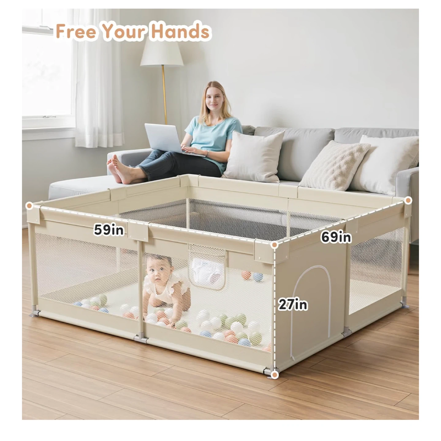 Playpen for Baby, Beige - photo 2