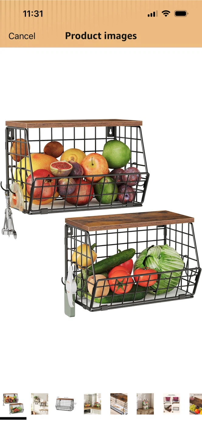 New-2-Tier Rustic Wire Basket Kitchen Organizer