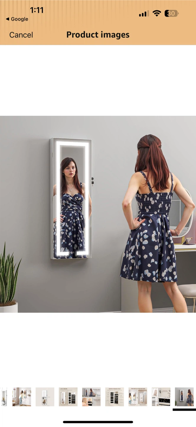 Wall-Mounted LED Jewelry Armoire Mirror