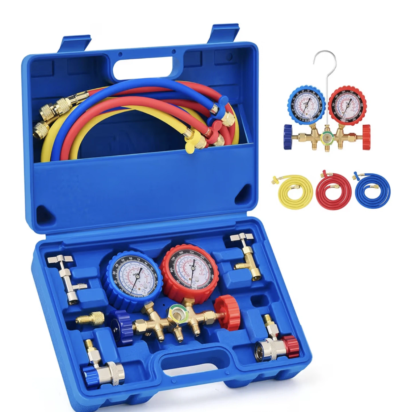 3-Way Manifold Gauge Set with Hoses and Adapters