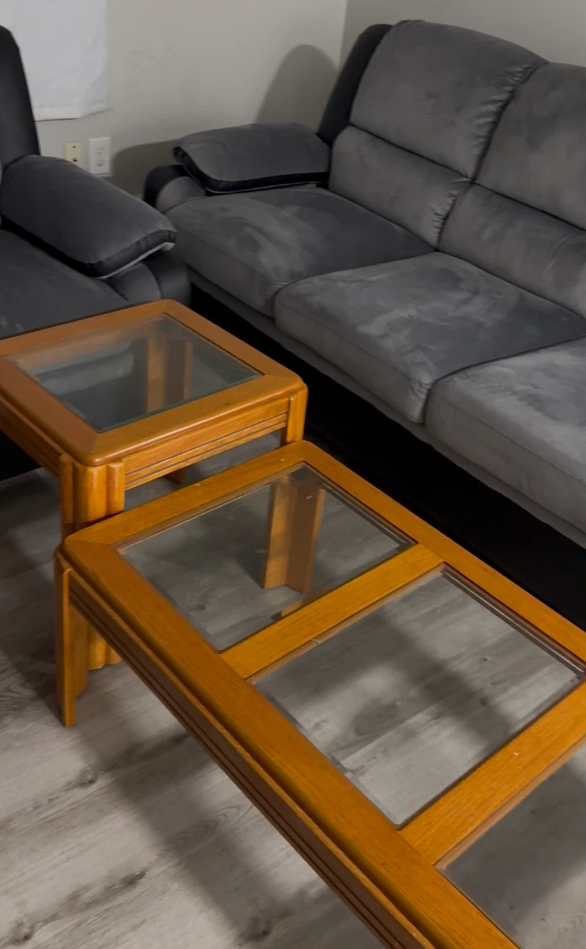 Sofa set with matching glass top coffee and end tables - photo 4